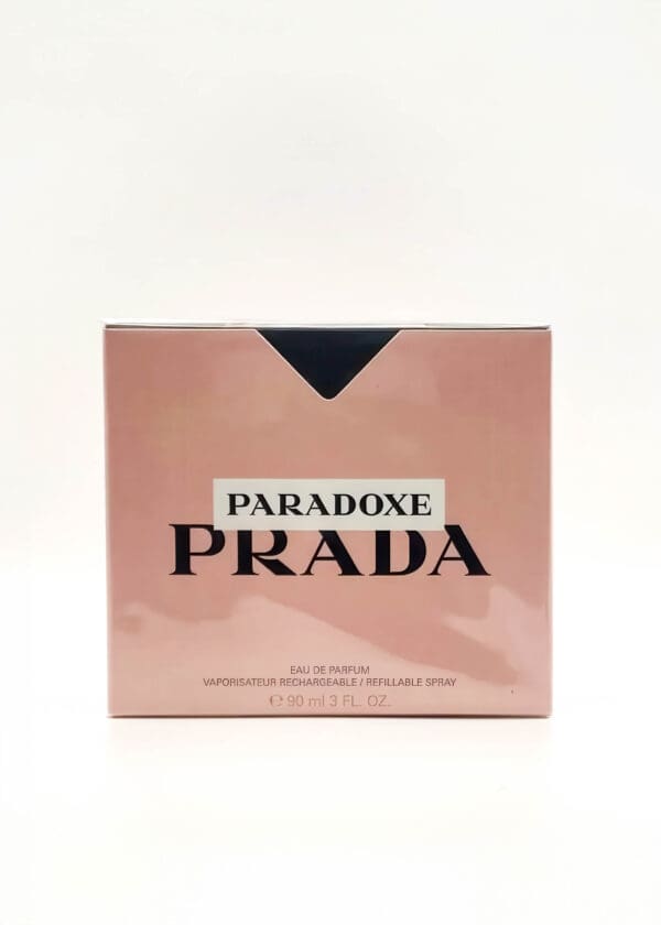 A pink box that says paradoxe prada